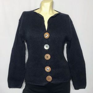 PURE Handknit Black Cardigan with Large Buttons